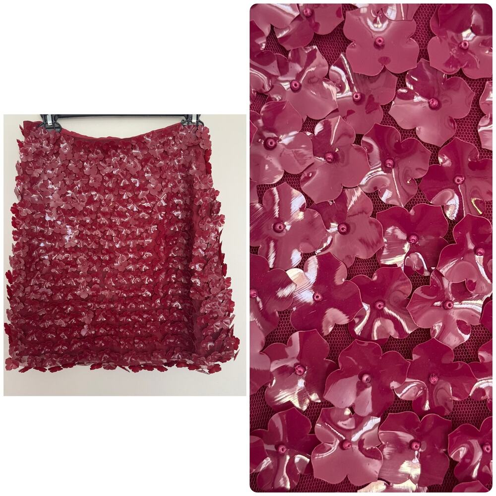 Farm Rio Mini Skirt w/ 3D Floral Appliques in Vibrant Pink